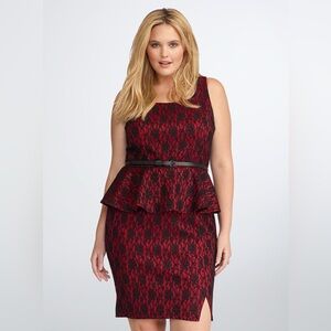 Rebel Wilson for Torrid Red and Black Lace Peplum Dress